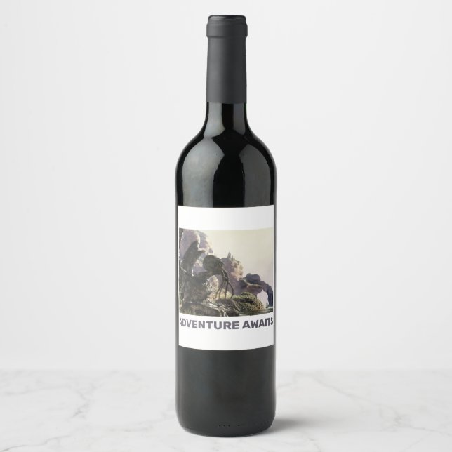 Adventure Awaits. Fantasy landscape Wine Label (Front)