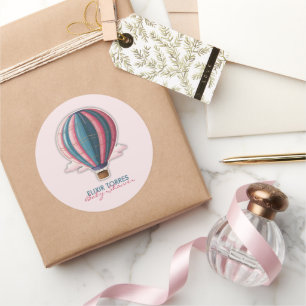 Adventure Awaits Festive Blue Pink Baby Shower Classic Round Sticker