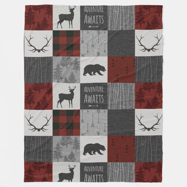 Adventure Awaits Fleece Blanket - Red, Black, grey (Front)