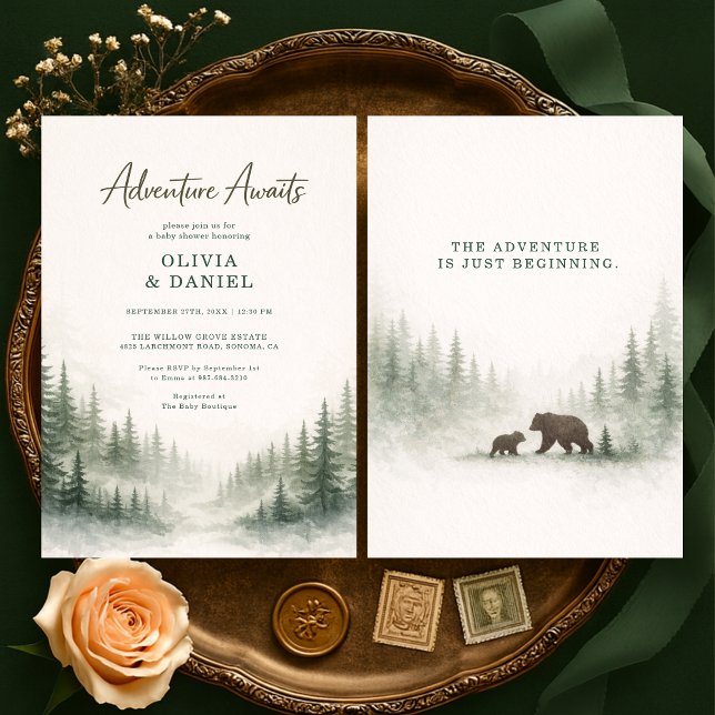 Adventure Awaits Forest Couples Baby Shower Invitation (Creator Uploaded)
