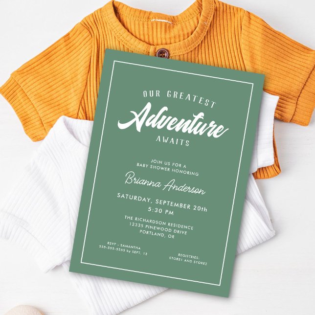 Adventure Awaits Forest Green Baby Shower Invitation (Creator Uploaded)