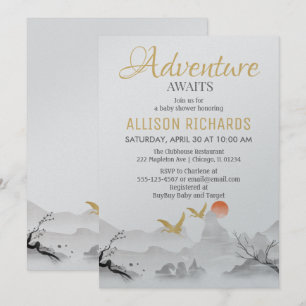 Adventure awaits forest korean ink baby shower invitation