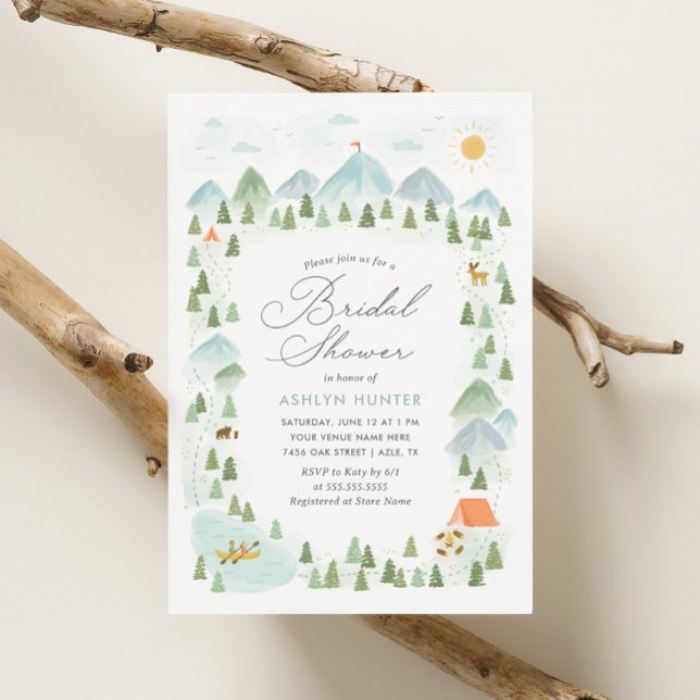 Adventure Awaits Forest Mountain Bridal Shower Invitation (Creator Uploaded)