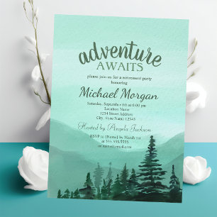 Adventure Awaits Forest Mountains Green Retirement Invitation