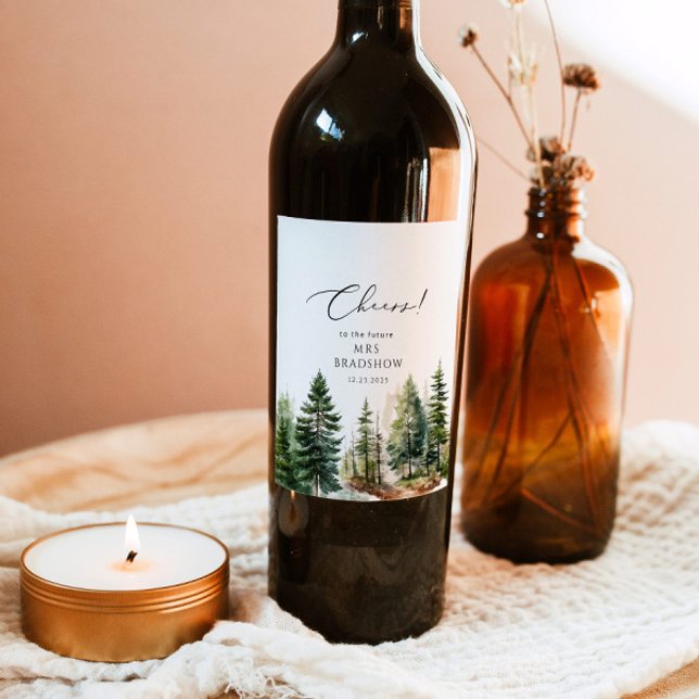 Adventure awaits forest rustic bridal shower wine label (Creator Uploaded)