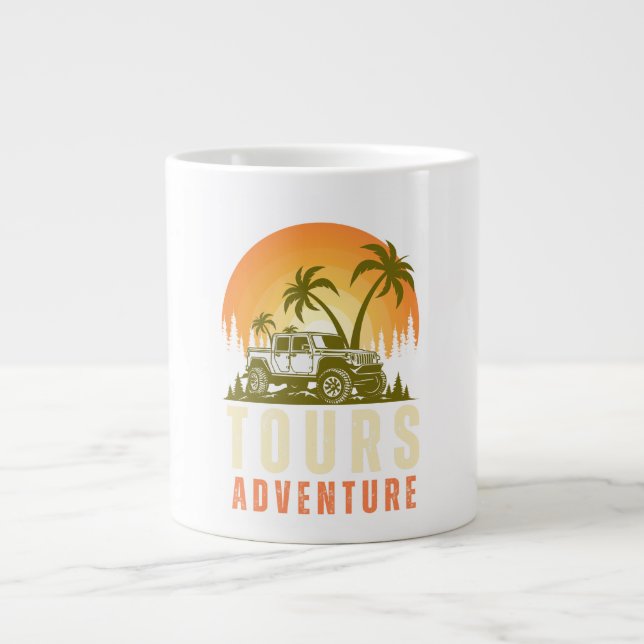 Adventure awaits , funny camping , camping idea large coffee mug (Front)
