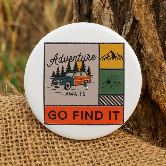 Adventure Awaits Go Find It Retro Camping Travel   6 Cm Round Badge (Creator Uploaded)