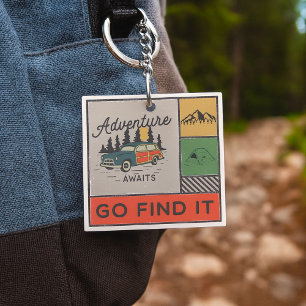 Adventure Awaits Go Find It Retro Camping Travel   Key Ring