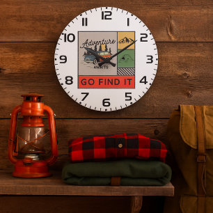Adventure Awaits Go Find It Retro Camping Travel   Large Clock