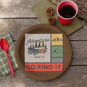 Adventure Awaits Go Find It Retro Camping Travel  Paper Plate