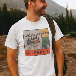 Adventure Awaits Go Find It Retro Camping Travel  T-Shirt