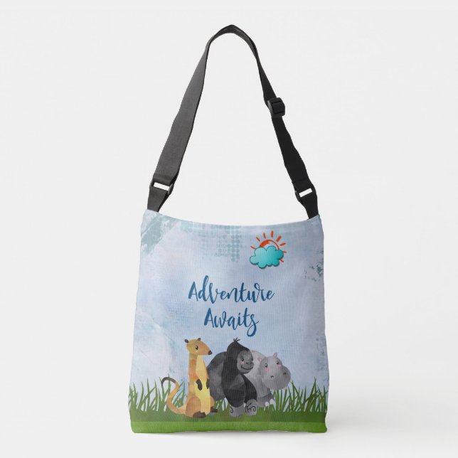 Adventure Awaits - Gorilla Hippo and Meerkat Crossbody Bag (Front)