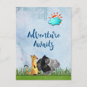 Adventure Awaits - Gorilla Hippo and Meerkat Postcard