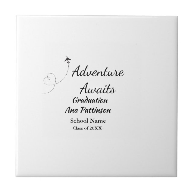 Adventure awaits graduation add name school year ceramic tile (Front)