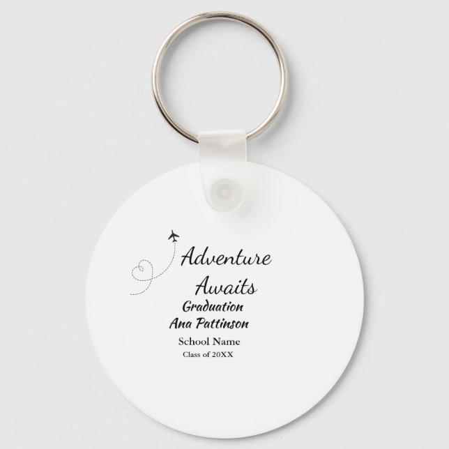 Adventure awaits graduation add name school year key ring (Front)