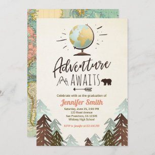 Adventure awaits Graduation invitation Travel