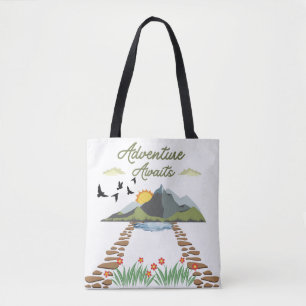 Adventure Awaits Green And Brown Tote Bag