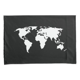 Adventure Awaits Green, Black & White World Map Pillowcase