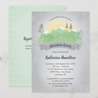 Adventure Awaits Green Mountains Baby Shower Invitation