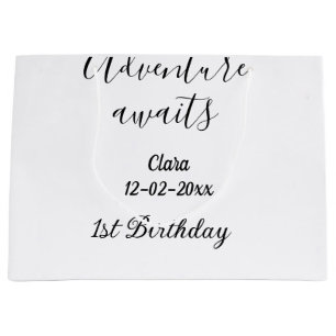 Adventure awaits happy 1st birthday name date simp large gift bag