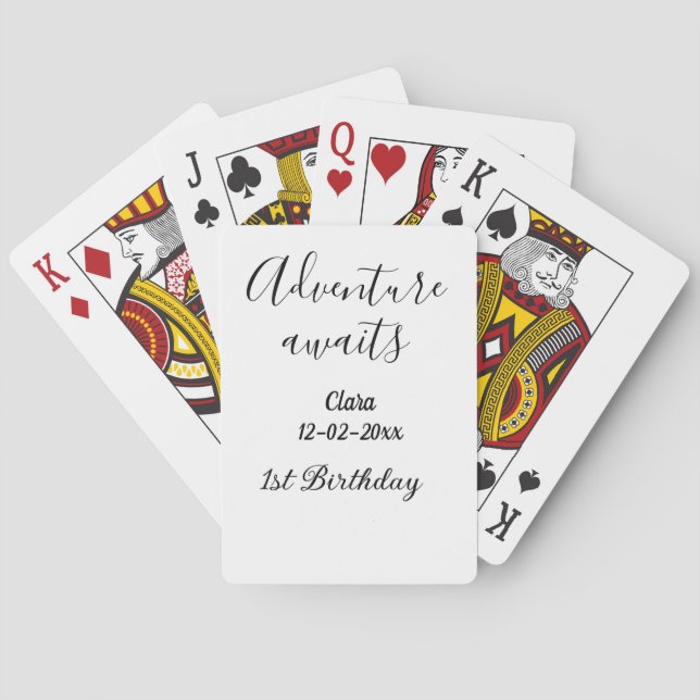 Adventure awaits happy 1st birthday name date simp playing cards (Back)
