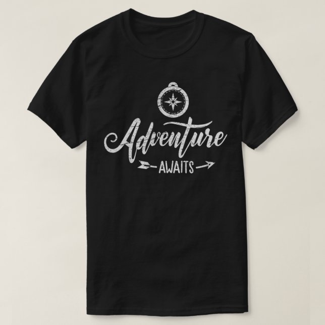 Adventure Awaits Hiking Camping Compass Eplore Tra T-Shirt (Design Front)