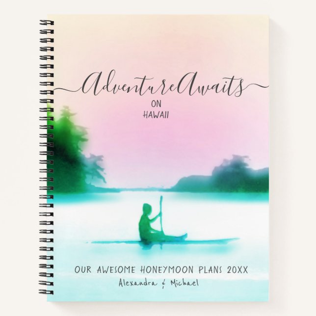 Adventure Awaits Honeymoon Romantic Pink Ocean Notebook (Front)