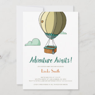 Adventure Awaits Hot Air Balloon Baby Shower Invitation