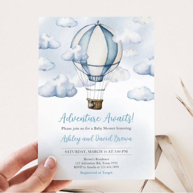 Adventure Awaits Hot Air Balloon Baby Shower Invitation (Adventure Awaits Baby Shower Invitation)