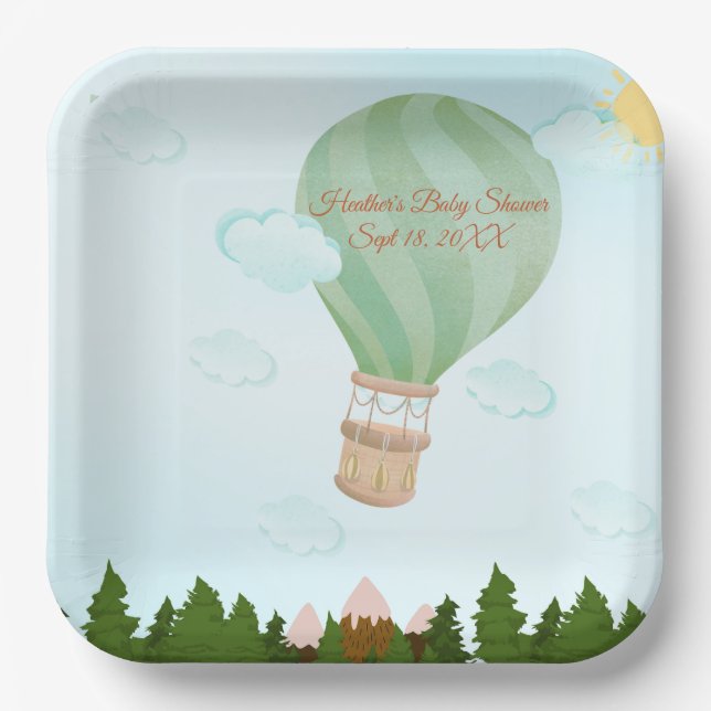 Adventure Awaits | Hot Air Balloon Baby Shower Paper Plate (Front)