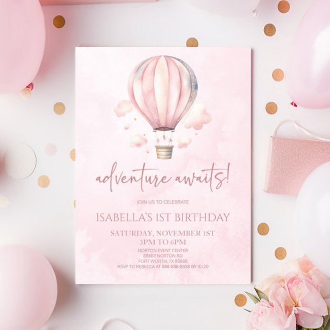 Adventure Awaits! Hot Air Balloon Birthday Party Invitation (Creator Uploaded)