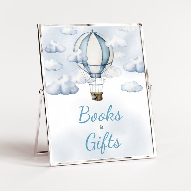 Adventure Awaits Hot Air Balloon Books and Gifts Poster (Adventure Awaits Baby Shower Books and Gifts Sign)