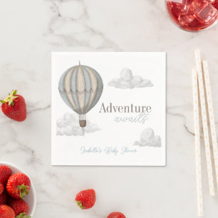 Adventure Awaits Hot Air Balloon Boy Baby Shower Napkin