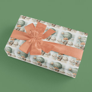 Adventure Awaits Hot Air Balloon Fox Baby Shower Wrapping Paper