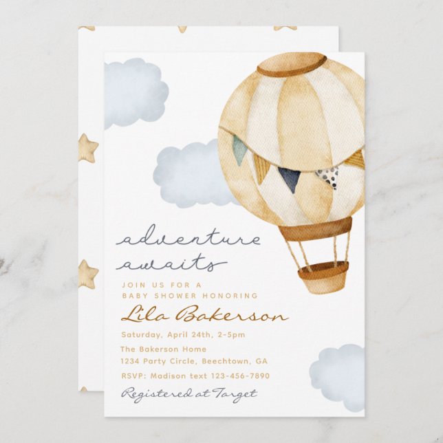 Adventure Awaits Hot Air Balloon Invitation (Front/Back)