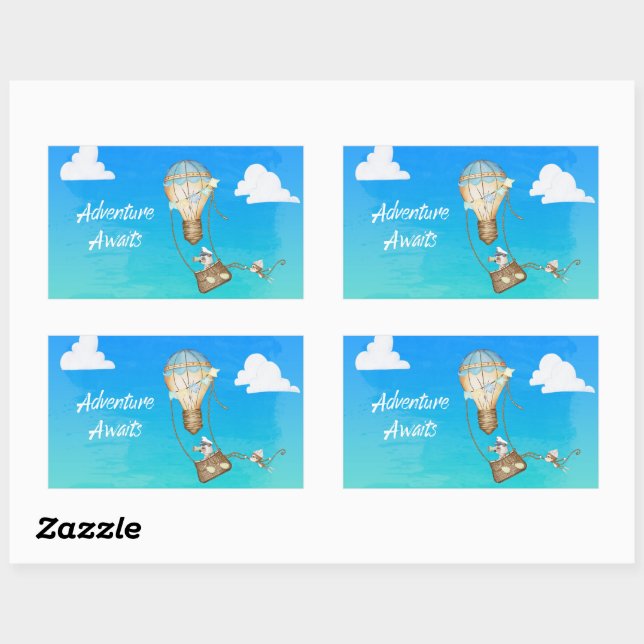 Adventure Awaits Hot Air Balloon Monkey Animals Rectangular Sticker (Sheet)