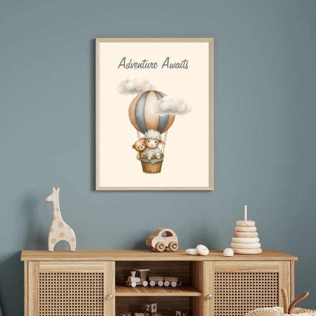 Adventure Awaits Hot Air Balloon With Lamb & Teddy Poster (Creator Uploaded)