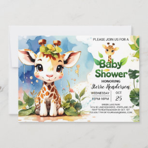 Adventure Awaits in Giraffe Land Baby Shower Invitation