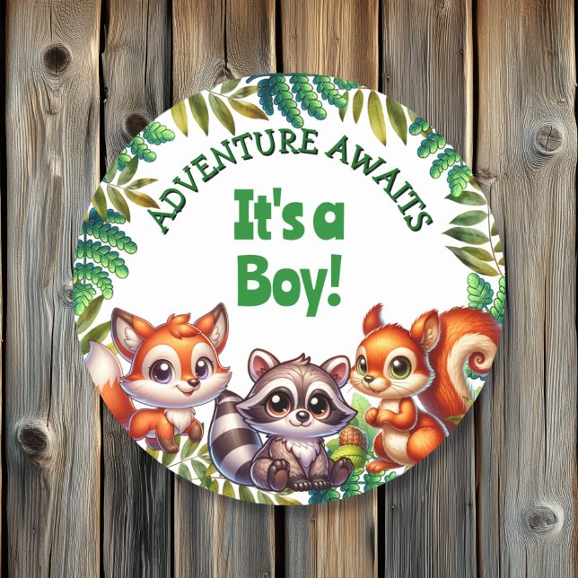 Adventure Awaits It's a Boy Baby Shower Classic Round Sticker (Creator Uploaded)