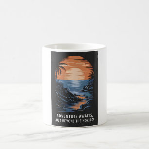 Adventure awaits, just beyond the horizon coffee mug