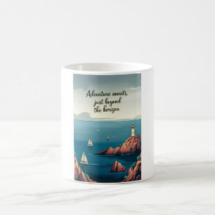 Adventure awaits, just beyond the horizon coffee mug