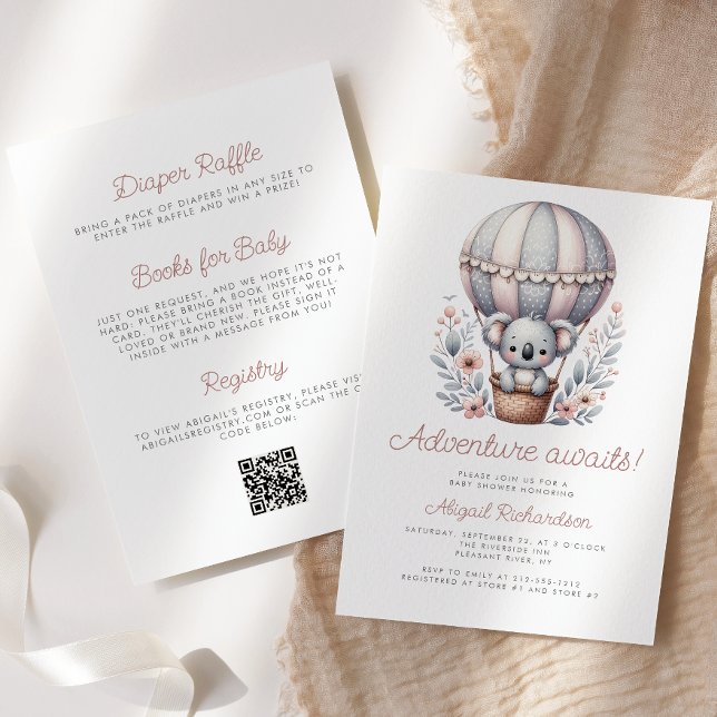 Adventure Awaits Koala Bear QR Code Baby Shower Invitation (Creator Uploaded)
