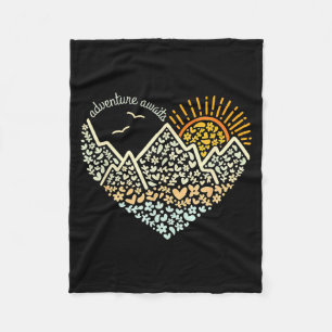 Adventure awaits love mountains heart nature lover fleece blanket