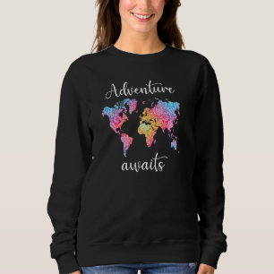 Adventure Awaits Mandala World Map Travel Outdoor Sweatshirt