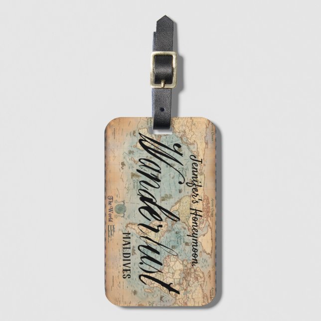 Adventure Awaits Map Custom Name Luggage Tag (Front Vertical)