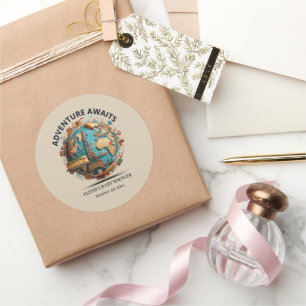 Adventure Awaits Modern Globe Baby Shower Classic Round Sticker