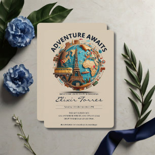 Adventure Awaits Modern Globe Baby Shower Invitation