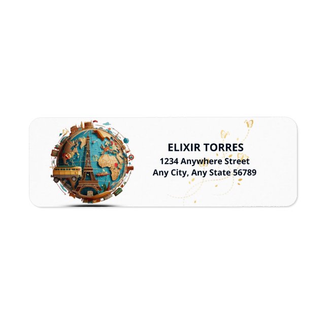 Adventure Awaits Modern Globe Baby Shower Return Address Label (Front)