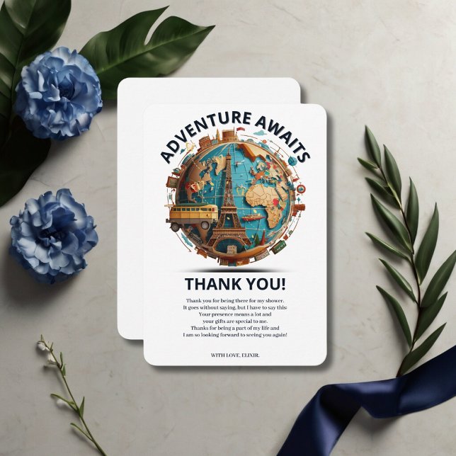 Adventure Awaits Modern Globe Baby Shower Thank You Card (Creator Uploaded)