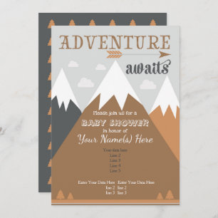 Adventure awaits Mountain Baby Shower Invitation